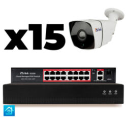 Комплект видеонаблюдения IP 5Мп  KIT-C515IP-PL 15 камер для улицы, программный датчик движения, удаленный доступ, ночное видение, умный коммутатор