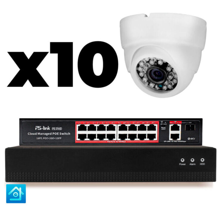Комплект видеонаблюдения IP 5Мп KIT-A510IP-PL 10 камер, программный датчик движения, удаленный доступ, ночное видение, умный коммутатор