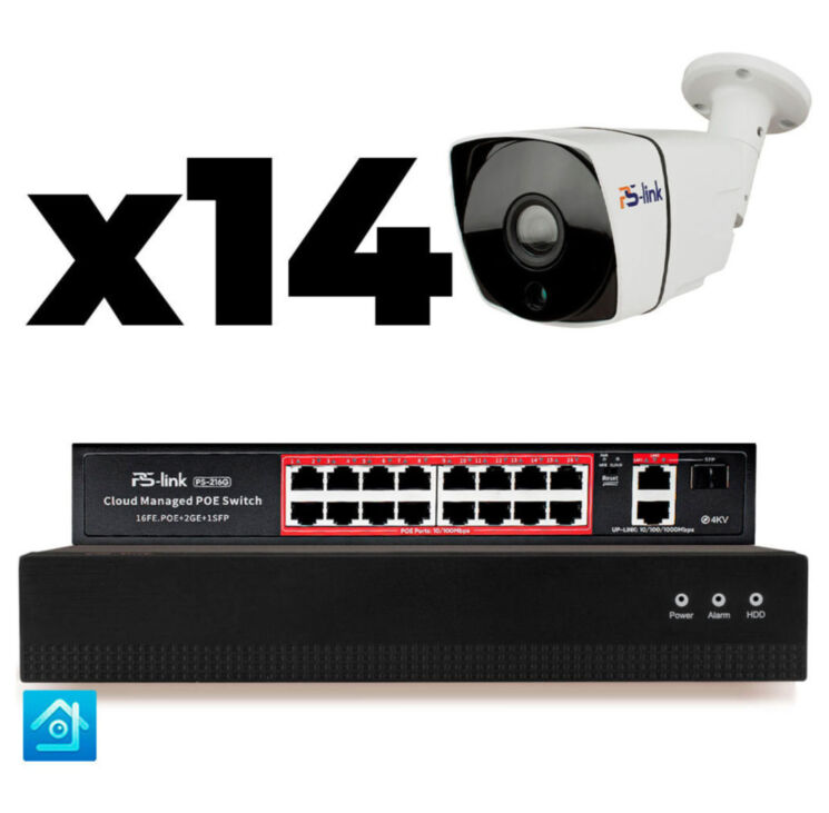 Комплект видеонаблюдения IP 8Мп KIT-C814IP-PL 14 камер для улицы, программный датчик движения, удаленный доступ, ночное видение, умный коммутатор