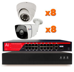 Комплект видеонаблюдения IP 2Мп Ps-Link KIT-B216IP-POE 8 камер для помещения, 8 камер для улицы, ночная съёмка, POE питание