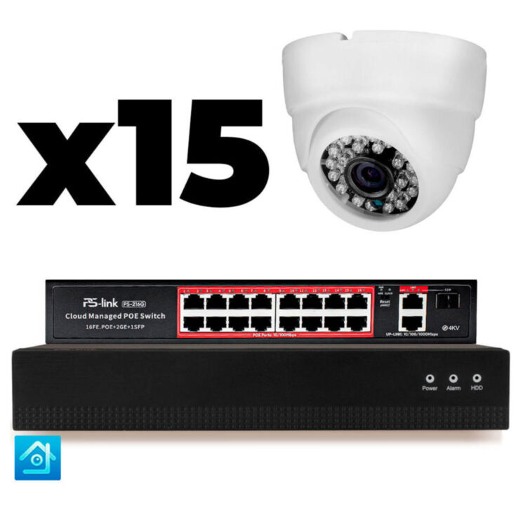 Комплект видеонаблюдения IP 2Мп KIT-A215IP-PL 15 камер, программный датчик движения, удаленный доступ, ночное видение, умный коммутатор