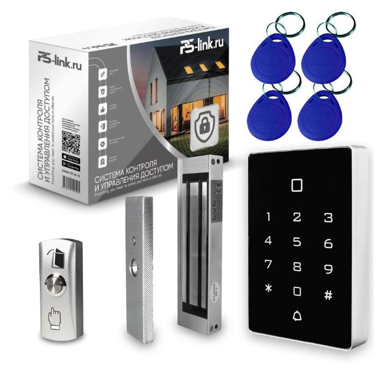 Система СКУД KIT-T12MF-180 электромагнитный замок 180 кг НО типа, панель сенсорная Mifare, для помещения